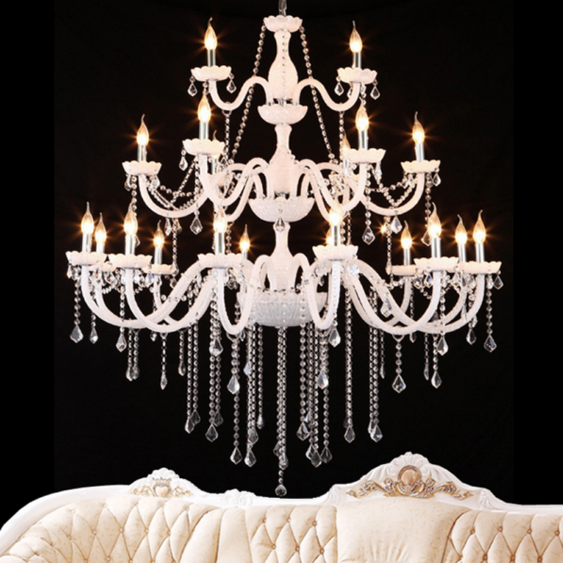 Image of high quality big hotel hall chandeliers modern lamp villa lobby living room crystal chandelier fabric shade led lights luxury chandelier antique