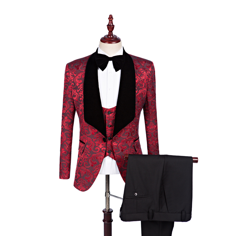 Image of jacketpantsvest men wedding suit red groom tuxedo stage costumes for singer custom made male suit with pants man blazer