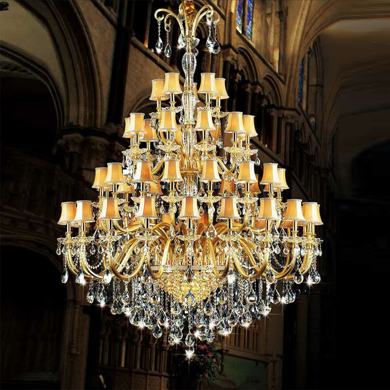 Image of large crystal chandelier with fabric cover gold big hotel chandelier glass arm hoge modern banquet hall staircase