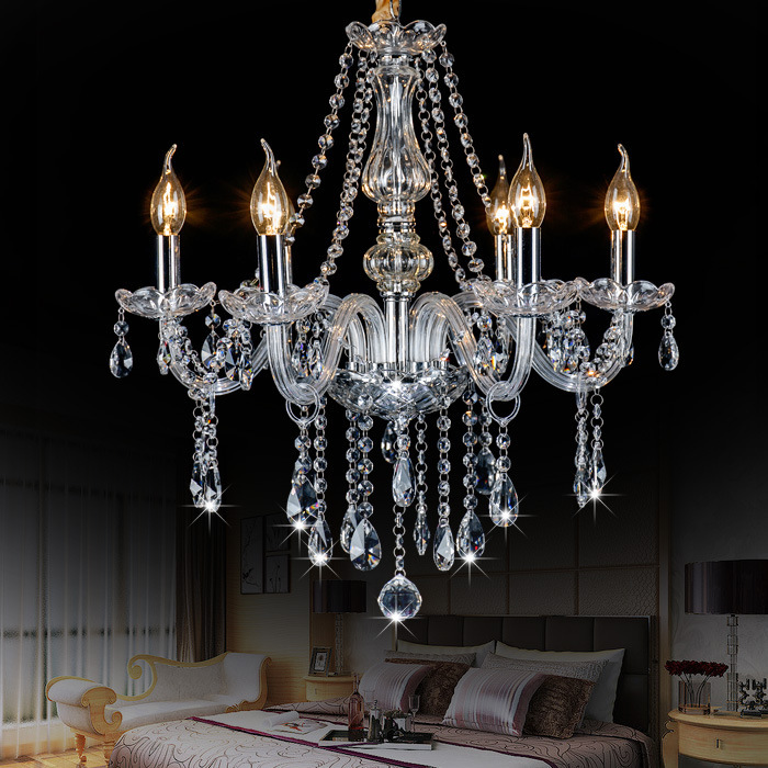 Image of modern crystal chandeliers dining room 6 lamps with crystal pendants entrance hall chandelier led home glass arms lighting fixture