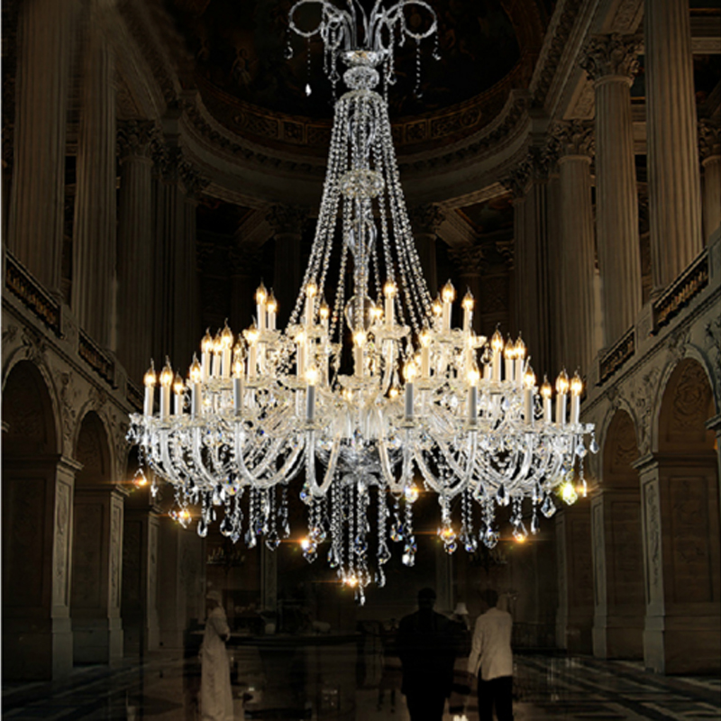 Image of modern large crystal chandelier for foyer modern big Lampsfor church hall led duplex building staircase pendant lamp Lighting