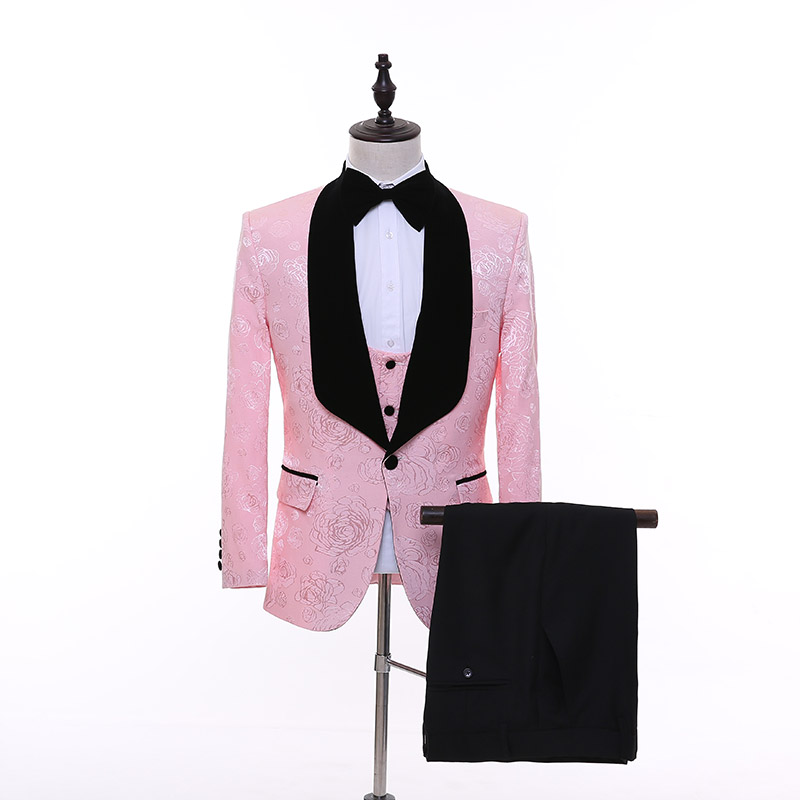 Image of tops pants vests print suits mens slim suits groom wedding dresses stage costumes