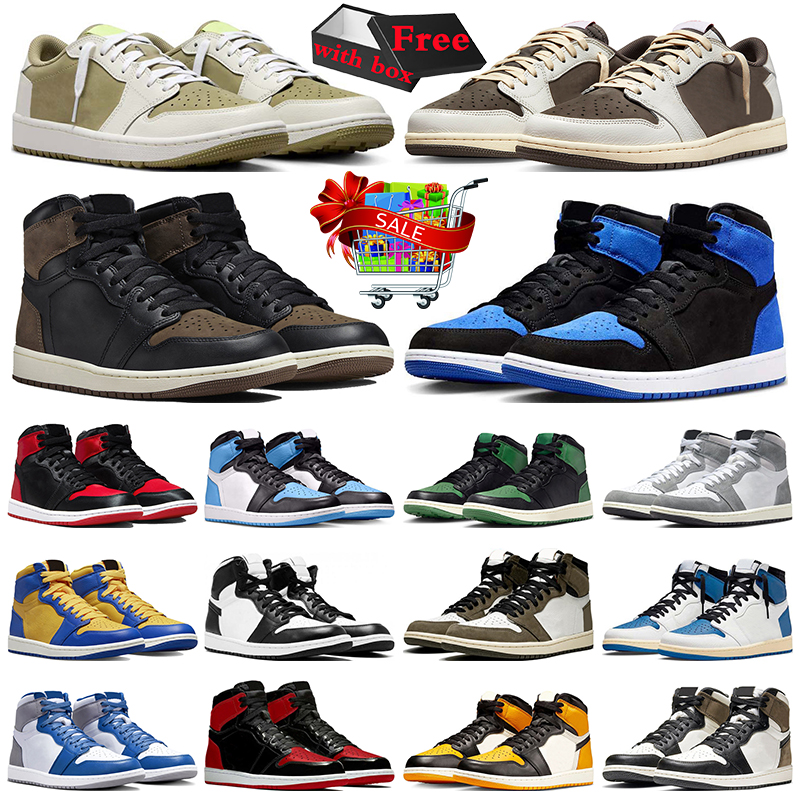 Image of with box jumpman 1 low basketball shoes 1s lows Palomino Washed Heritage Reverse Mocha Black Phantom Olive Bred Patent mens trainers women s