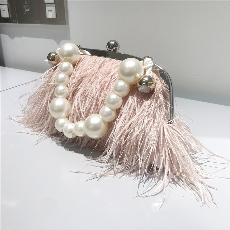 Image of women shoulder bags 3 colors sweet little fresh tassel chain handbags exquisite luxury fire feather womens clutch bag dress solid color Mao